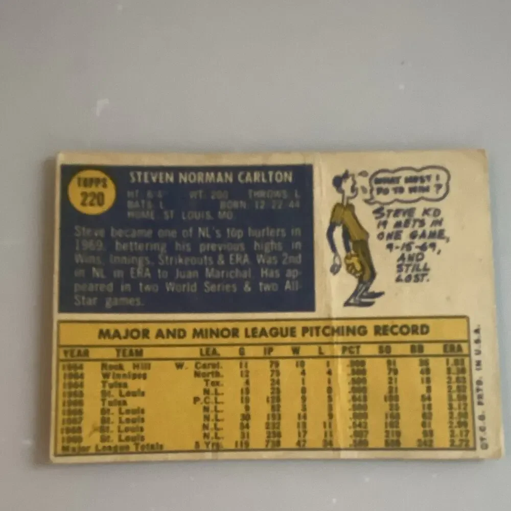 Topps 1970 O-Pee-Chee Steve Carlton #220 St. Louis Cardinals Baseball Card